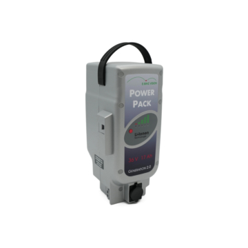 Trekvartvisning af Panasonic Deluxe 36V 17Ah Compatible, hvor ladeporten er synlig.