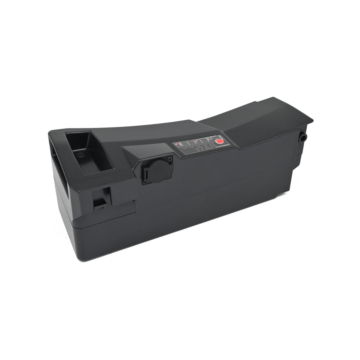 På dette billede kan man se Kalkhoff Impulse batteri 36V 15Ah. Det er et trekvart billede fra venstre side, hele batteriet er tydeligt synligt.

