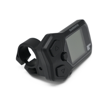 Trekvartssyn af Shimano Steps display SC-E5000 cykelcomputer fra en høj vinkel