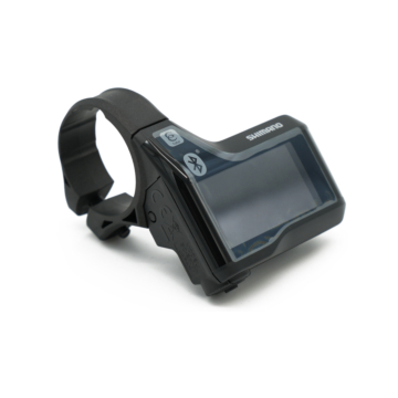 Trekvartsvinkel af Shimano Steps SC-E8000, hvor displayet er tydeligt synligt.
