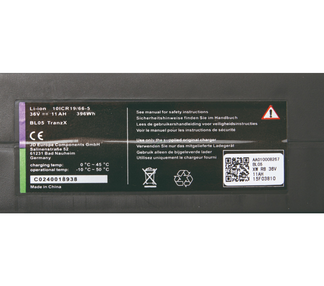 TranzX BL05 36V 11Ah cykelbatteri