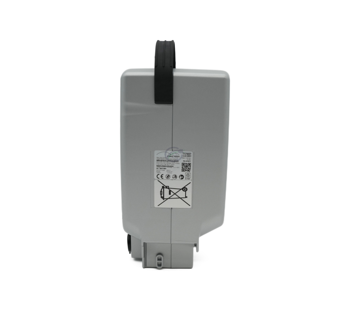 Sidevisning af Panasonic Deluxe 36V 17Ah Compatible, hvor etiketten er synlig.