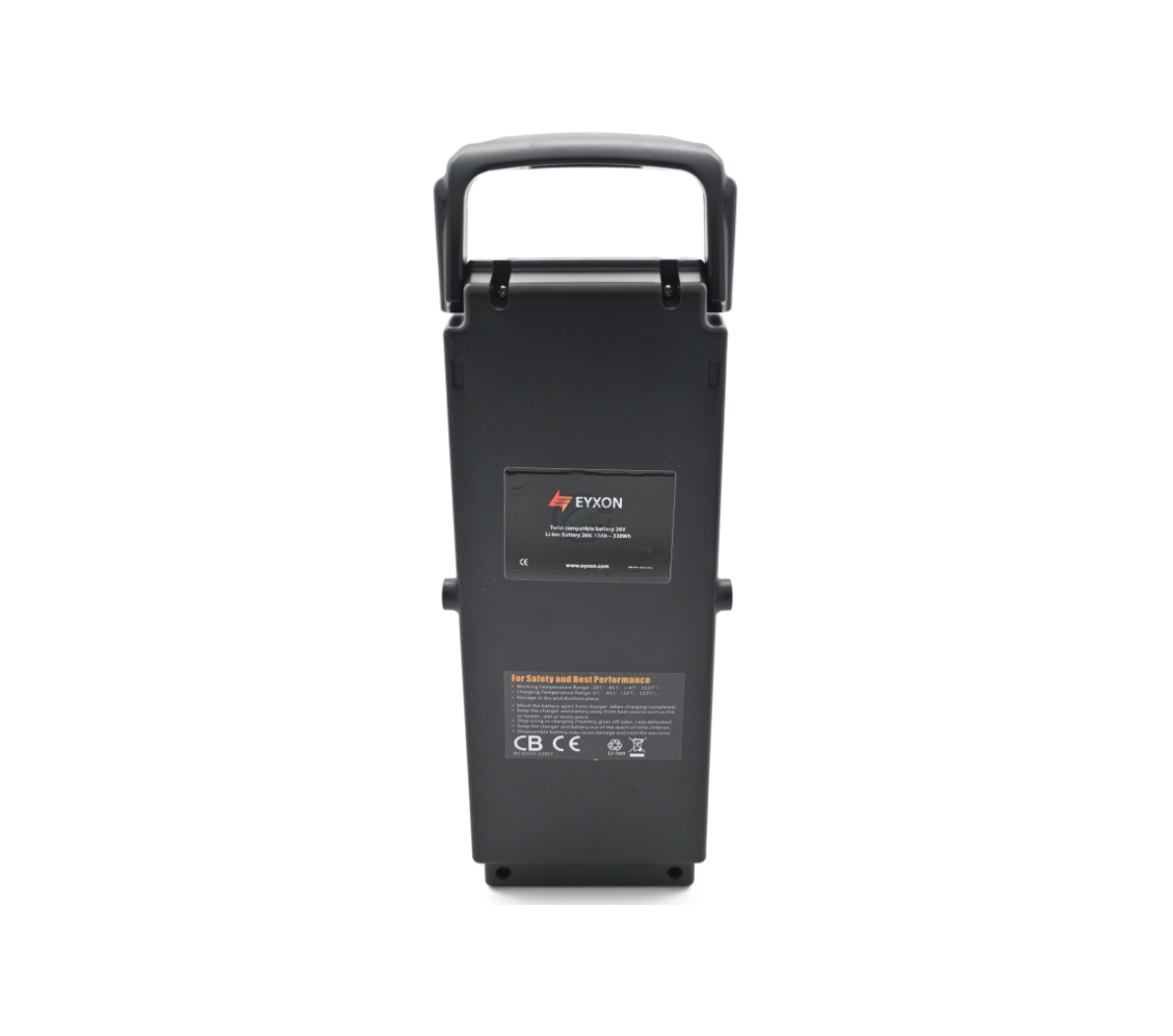 Bundvisning af Giant Twist Compatible 13Ah cykelbatteri. Etiketterne på undersiden af batteriet er tydeligt synlige.