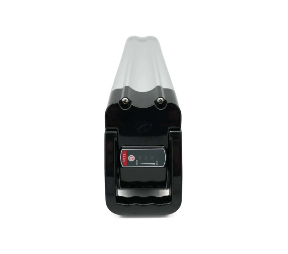 Frontvisning af Phylion XH370-12J Silverfish 37V 12Ah Compatible, hvor LED-indikatoren er godt synlig.