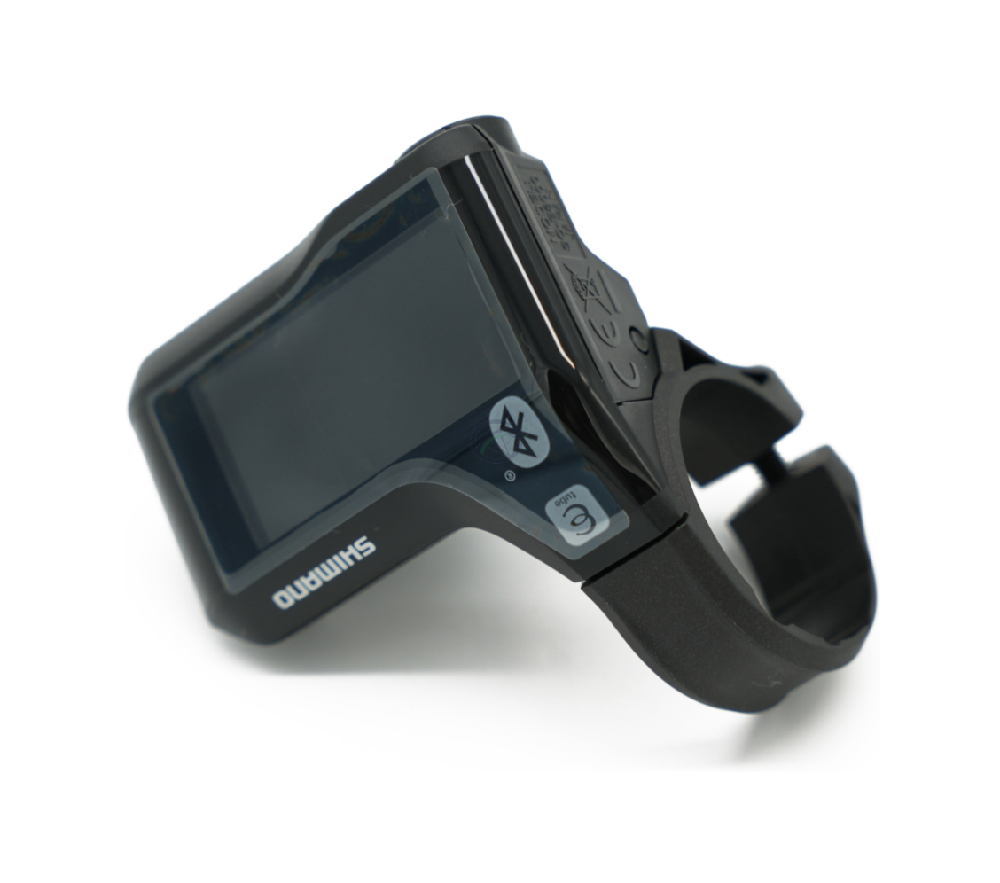 Trekvartsvinkel af Shimano Steps SC-E8000, hvor displayet er omvendt.
