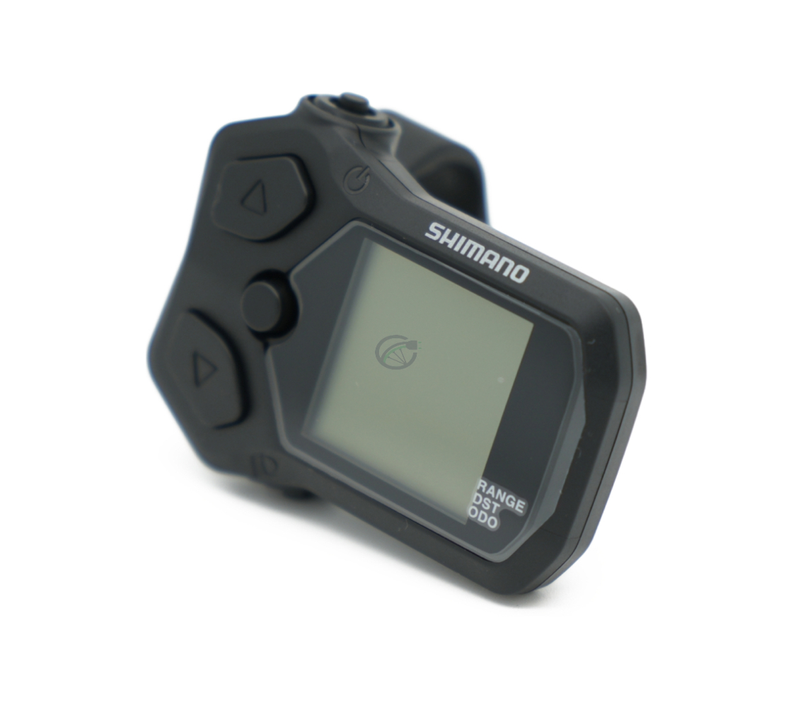 Trekvartsvinkel af Shimano Steps SC-EN500, hvor displayet er tydeligt synligt.
