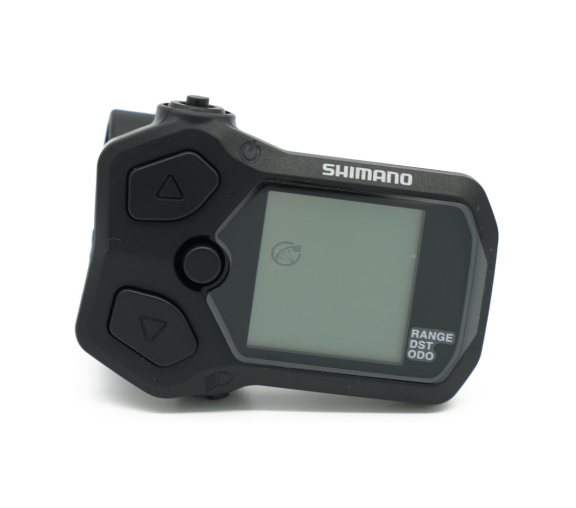Frontvinkel af Shimano Steps SC-EN500, hvor displayet og knapperne er tydeligt synlige.
