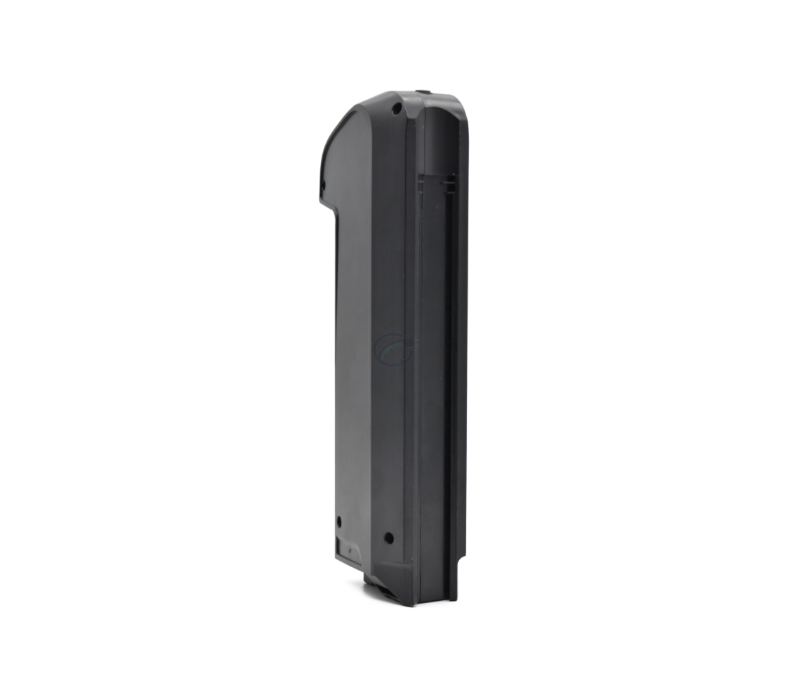 Stående TranzX BL21 36V 6.8Ah cykelbatteri, toppen af batteriet er tydeligt synlig.