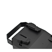 Nærbillede af håndtaget på Bosch Powerpack 360 Performance/Active bagagebærer E-Bike Vision cykelbatteri.