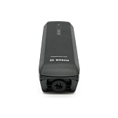 Foto taget fra forsiden af Bosch Powerpack 545 SMART Frame cykelbatteri. Forsiden og bunden med cykeltilslutningen af batteriet er synlige.