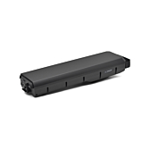 Skråt sidebillede af Bosch Powerpack 700 Performance/Active bagagebærer E-Bike Vision. Siden af batteriet med batteriindikatoren er godt synlig.