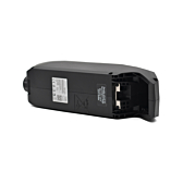 Foto af undersiden af Bosch Powerpack 700 Active/Performance stel E-Bike Vision cykelbatteri fra håndtaget. Batteriet ligger på sin side.