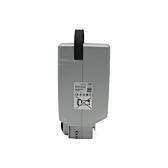 Sidevisning af Panasonic Deluxe 36V 17Ah Compatible, hvor etiketten er synlig.