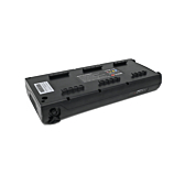 Trekvart udsigt af EYXON Sparta/Batavus B400 36V 12.8Ah Compatible cykelbatteri. Batteriet ligger omvendt.

