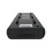 Frontbillede af EYXON Sparta/Batavus B400 36V 12.8Ah Compatible cykelbatteri. Cykeltilslutningen er synlig. Batteriet ligger omvendt.
