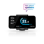 Bosch SmartphoneGrip med telefon set forfra. Den viser forskellige kørselsdata som f.eks. hastighed, distance og køretid.