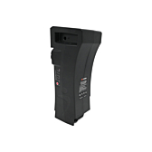 Impulse 36V 14.5Ah kompatibelt batteri produceret af EYXON stående. Siden med etiketten og toppen af batteriet er synlige.