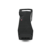 Frontsyn af Impulse 36V 14.5Ah kompatibelt batteri produceret af EYXON. Cykeltilslutningen og toppen af batteriet er synlige.