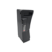 Trekvart billede af Kalkhoff Impulse batteri 36V 17Ah, hvor batteriet står op.





