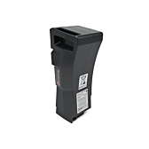 Billede af Kalkhoff Impulse batteri 36V 17Ah, hvor batteriet står op. Siden og toppen af batteriet er synlige.

